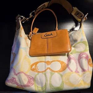 Coach Multicolor Canvas and Tan Leather Women's Bag